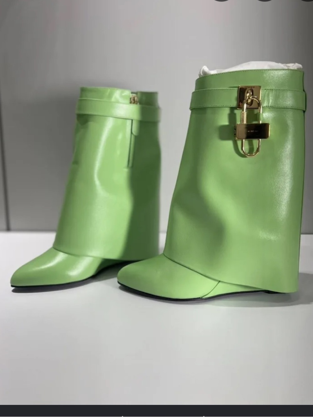 Givenchy Lime Green Shark Lock Leather Ankle Boots